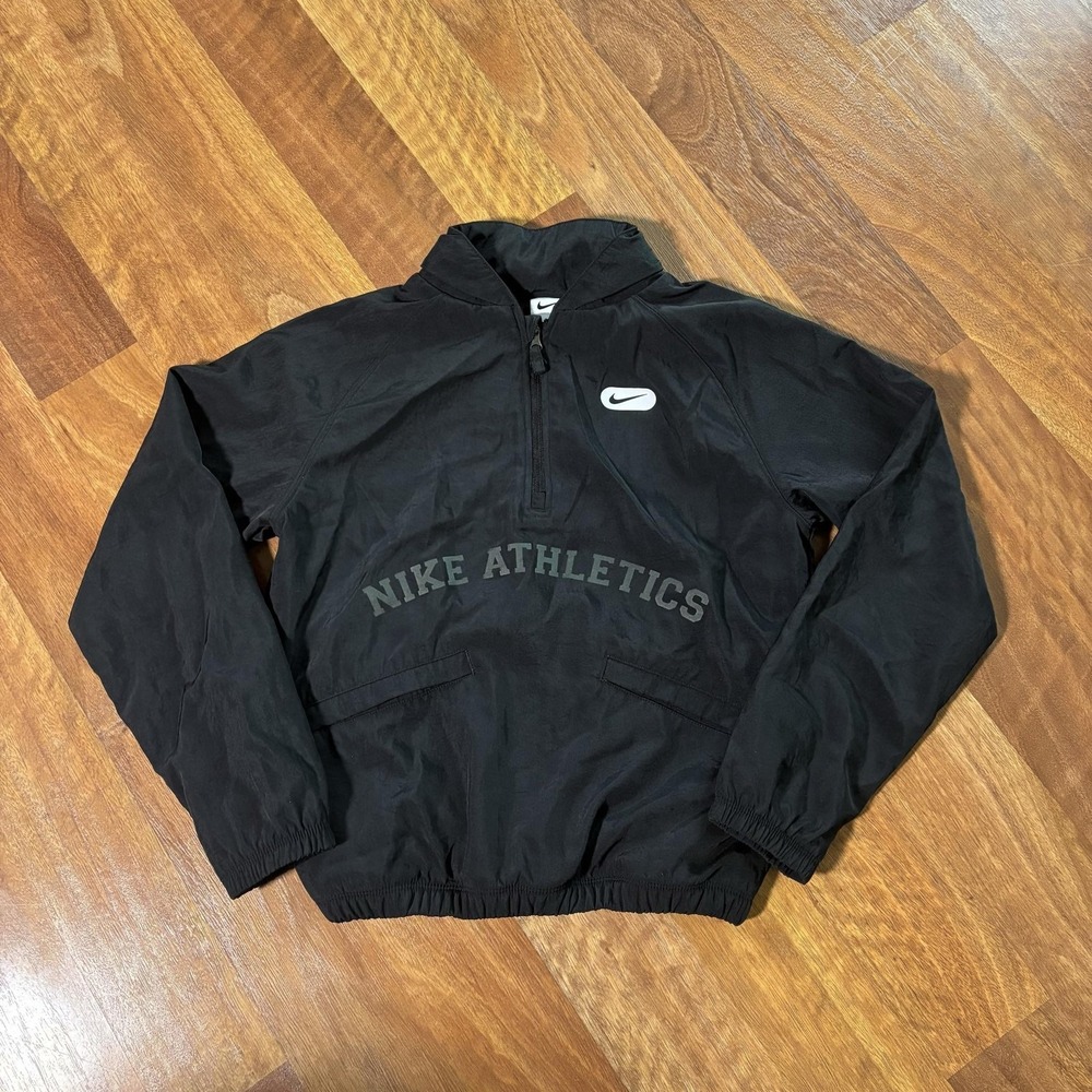 Nike Windbreaker‎ Jacket Youth Large Black 1/4 Zip Hooded Nike Athletics Running